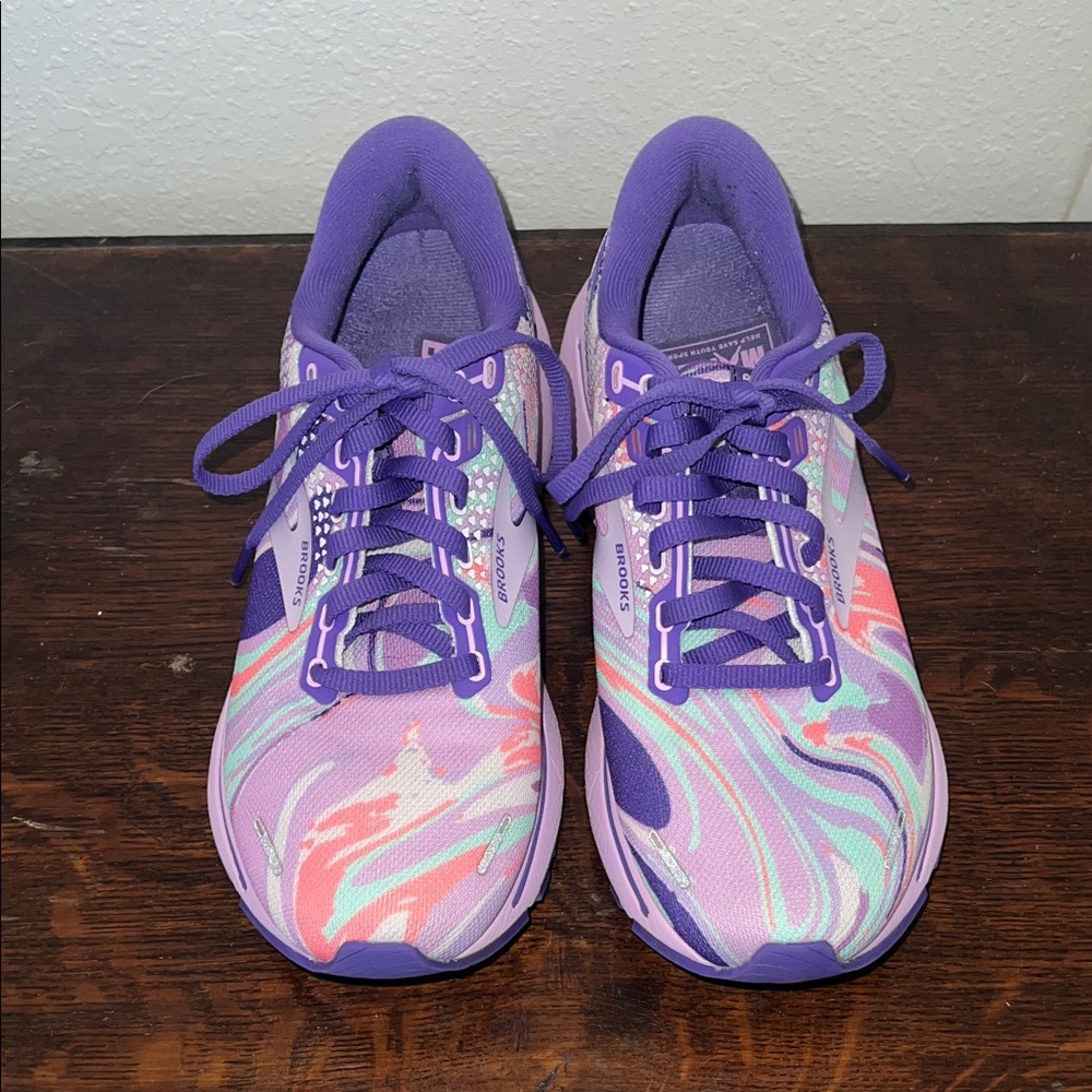 Brooks Women's Athletic Shoes - Ghost 14. Purple and Pink swirls